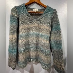 Fioreblu Gray Green Multi Color VNeck Wool Blend Long Sleeve Sweater Size S